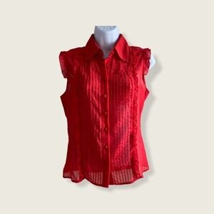 Ali & Kris Tank Blouse Red Ruffles Button Front M